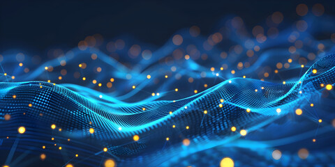 Background blue spider web closeup with many dots and lines, technology and innovation	
