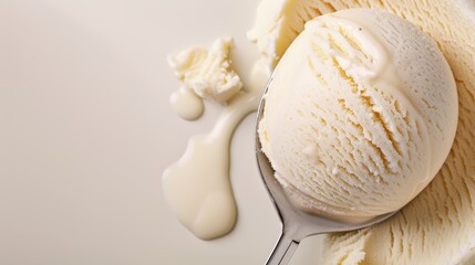 Delicious gourmet ice cream scoop, close-up shot with a creamy, smooth texture, enhanced with hyper realistic and cinematic photography, focus cover all object