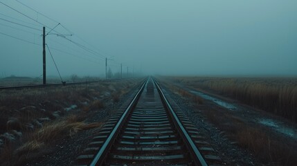 Obraz premium Railroad Tracks Vanishing Into Fog