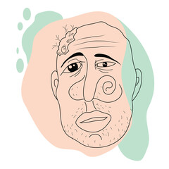 Line art surreal abstract human face illustration.