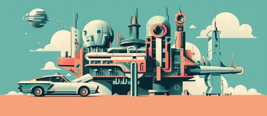 Futuristic Cityscape with Retro Car