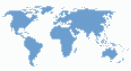 Square shape world map on white background.