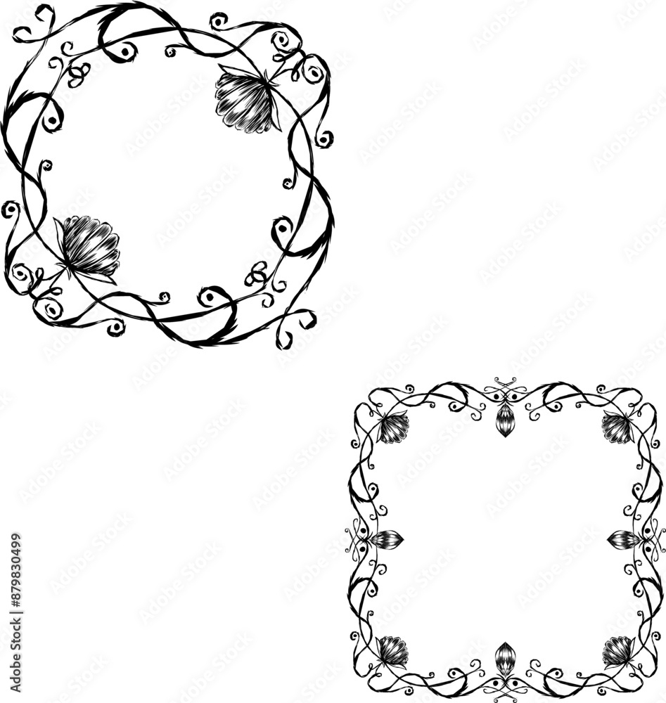 Fototapete frames and borders monogr frames and borders monograms, grass vines and leaves for banners business 