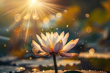 luminous lotus flower with a sunburst fitting for meditation guides and vesak spiritual themes