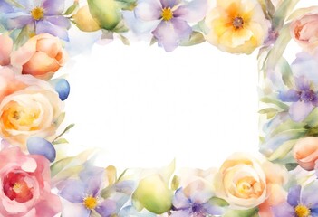 watercolor card greeting easter symbol spring background beautiful design flowers frame nature