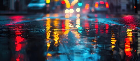 Rainy Cityscape with Reflected Lights