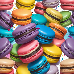 Macaron cakes of different colors on a white background.Background texture for splash screen, poster, banner