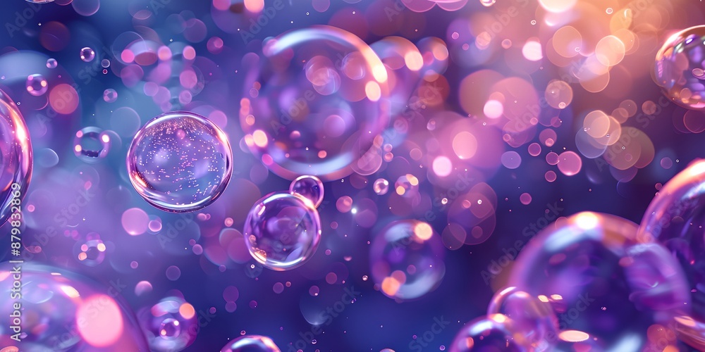 Poster a colorful image of many small bubbles floating in the air. the bubbles are of different sizes and c