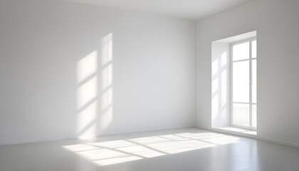 Fototapeta premium A White empty room with shadows of a window, empty wall background
