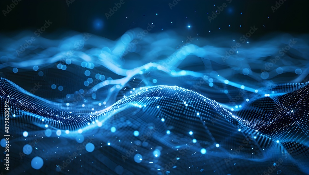 Aufkleber abstract digital technology background with glowing connections and dots on dark blue, creating an i