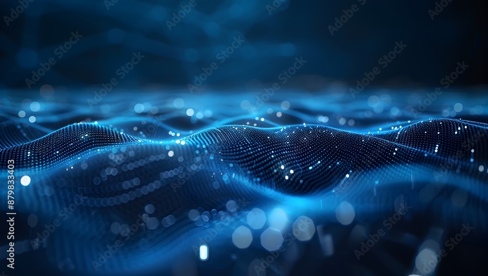 Aufkleber abstract digital technology background with glowing connections and dots on dark blue, creating an i