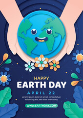 Paper style vertical poster template for earth day celebration