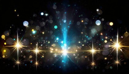 Obraz premium 幻想的に光る星とエフェクト、シンプルな黒い背景、クールでスタイリッシュに表現、 Generated by AI