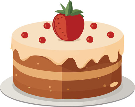 a strawberry cake illustration isolated - Generative AI

