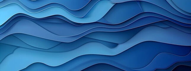 Fototapeta premium Blue background with wavy paper cut shapes. Abstract vector illustration of a blue abstract background with paper waves