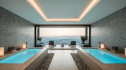 Luxury hotel interior design with pool