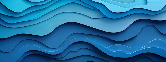 Fototapeta premium Blue background with wavy paper cut shapes. Abstract vector illustration of a blue abstract background with paper waves