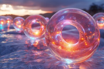 Floating Holo Rings 3D illustration of multiple holographic rings floating intersecting