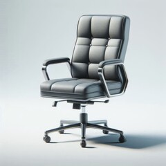 Obraz premium Modern ergonomic office chair with black upholstery, adjustable armrests and five-wheel base. Concept: comfort and functionality. AI generated.