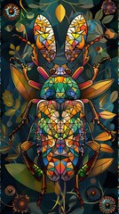 Fototapeta premium A colorful bug with a green head and orange legs