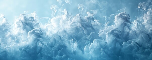 Obraz premium Ethereal blue and white liquid smoke abstract composition background