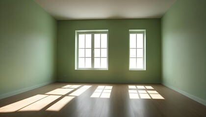 Obraz premium A green empty room with shadows of a window, empty wall background