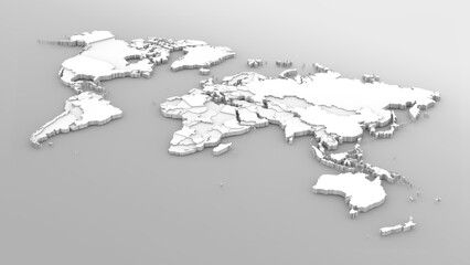 White color world map on grey background. 3D rendering
