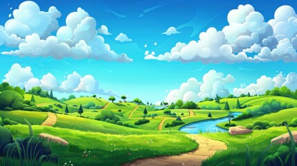 Obraz premium Idyllic Green Meadow with Winding Path.