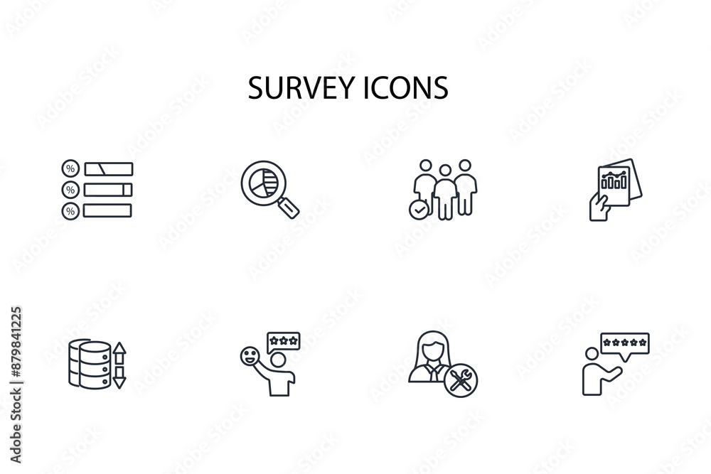 Poster survey icon set.vector.editable stroke.linear style sign for use web design,logo.symbol illustration