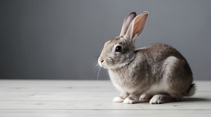 Obraz premium Concept photo of a sitting rabbit with space for text