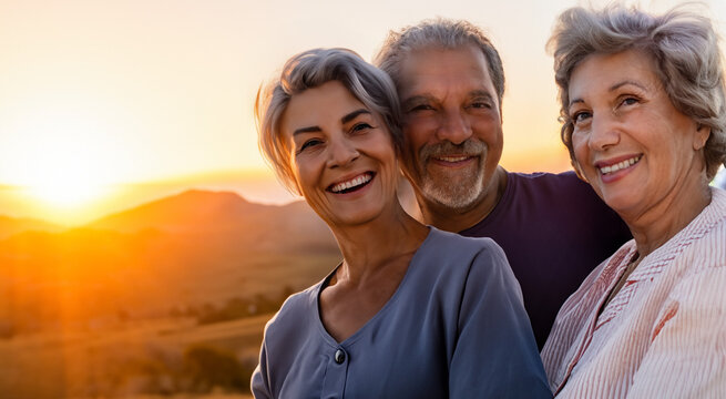 Happy Elderly Couple Laughing in Sunset