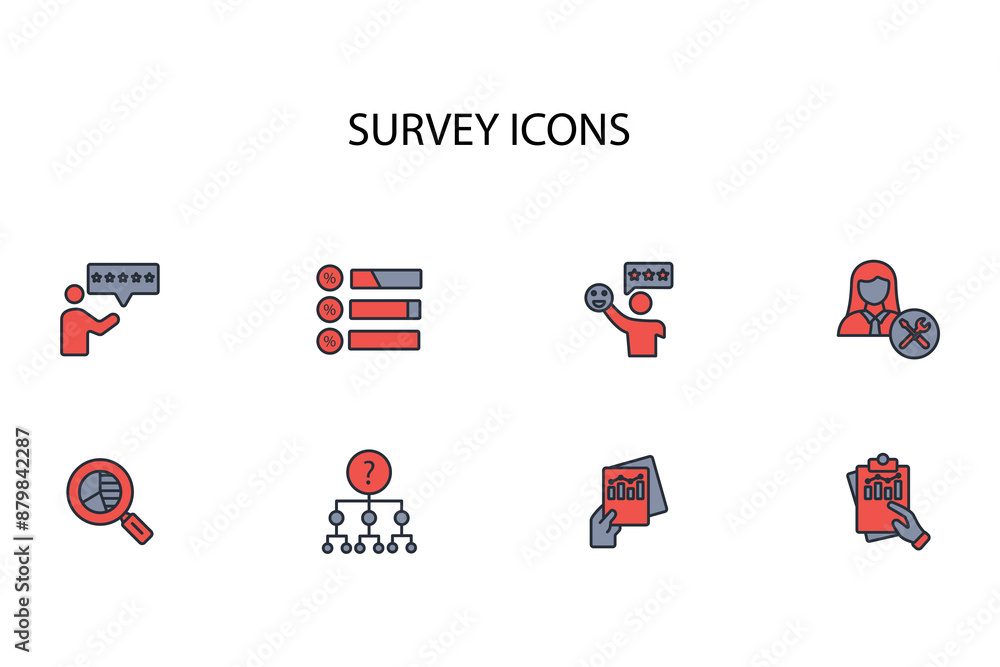 Poster survey icon set.vector.editable stroke.linear style sign for use web design,logo.symbol illustration