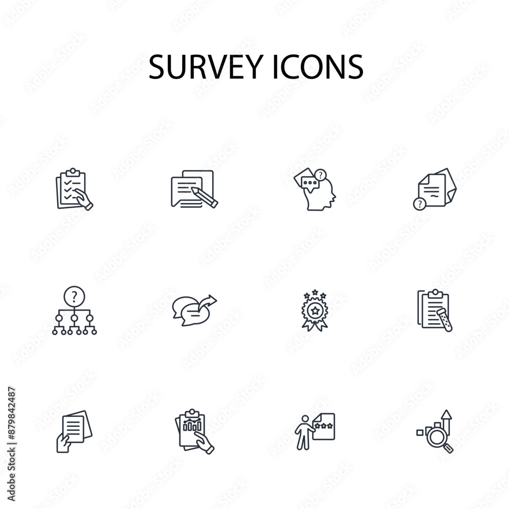 Poster survey icon set.vector.editable stroke.linear style sign for use web design,logo.symbol illustration