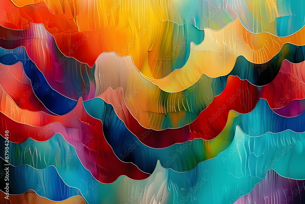 Poster abstract dynamic colorful waves pattern collage contemporary print with creative waves pattern color