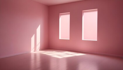A pink empty room with shadows of a window, empty wall background