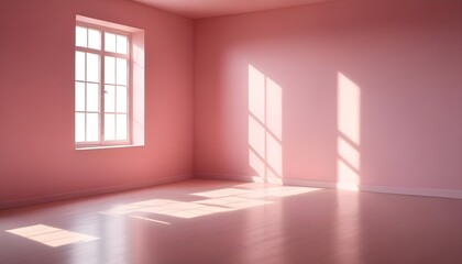 A pink empty room with shadows of a window, empty wall background