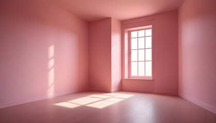 Obraz premium A pink empty room with shadows of a window, empty wall background