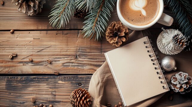 New Year s resolution with coffee on wood background