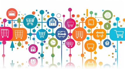 Colorful Abstract Network of Shopping Cart Icons.