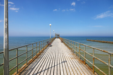 Pier on the Baltic Sea on a sunny day in Sianozety, West Pomerania, Poland