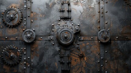 A metal door with a lot of gears on it. Generate AI image
