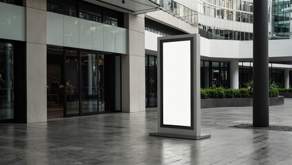 Fototapeta premium Empty white billboard digital sign poster mockup on outdoor luxury shopping mall for advertising, marketing