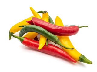 assorted fresh chili peppers on white background
