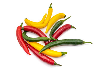 assorted fresh chili peppers on white background
