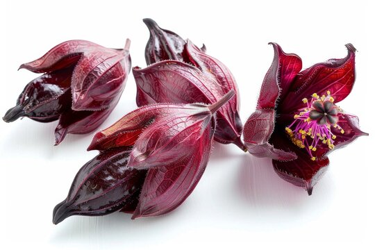 Roselle fruits on white background