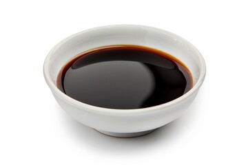 Soy sauce dish on white background top view flat lay