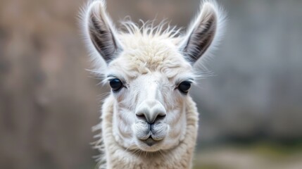Obraz premium Peru Llama. Closeup of White Llama in the Andes Region of Bolivia