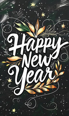 Celebration text "Happy New Year" on a New Year background, beautiful inscription, background for the holiday