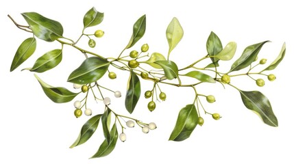 Obraz premium Mistletoe Plant. Christmas Berry on Tree Branch with Fresh Green Leaves