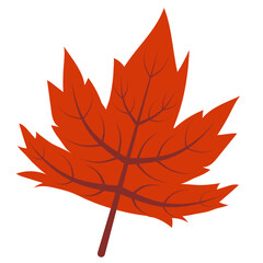 Cute autumn leaf of red color. Flat style illustration. Fall season decor for design. Vector clip art autumn maple leaf. Isolated on white background.